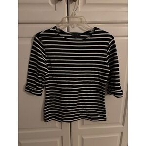 Armor Lux Striped Nautical Breton Top Navy White 3/4 Sleeve Cotton Size 1Medium